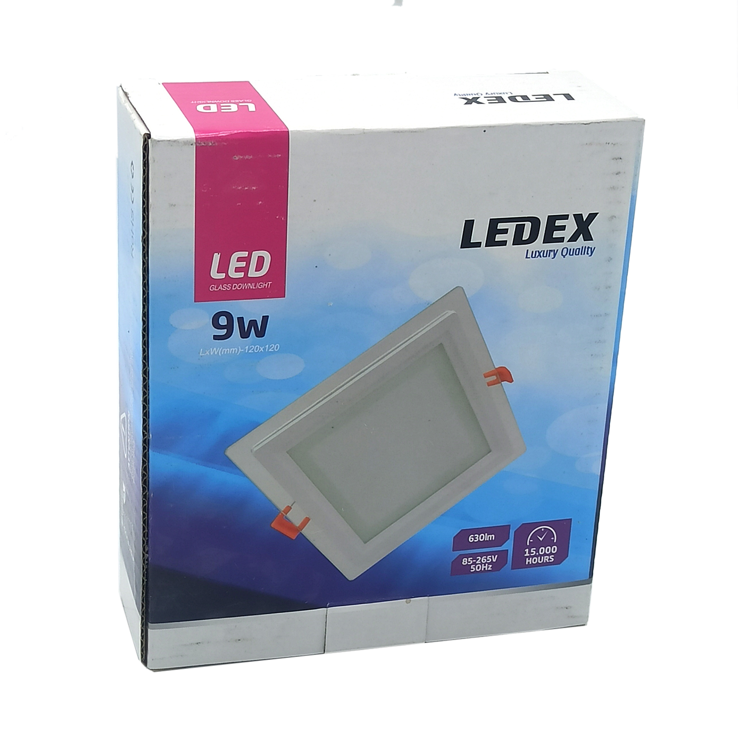 ლედ პანელი ოთხკუთხედი შუშის LEDEX LED Glass Down Light (Square) 9w 3000K — LED განათება